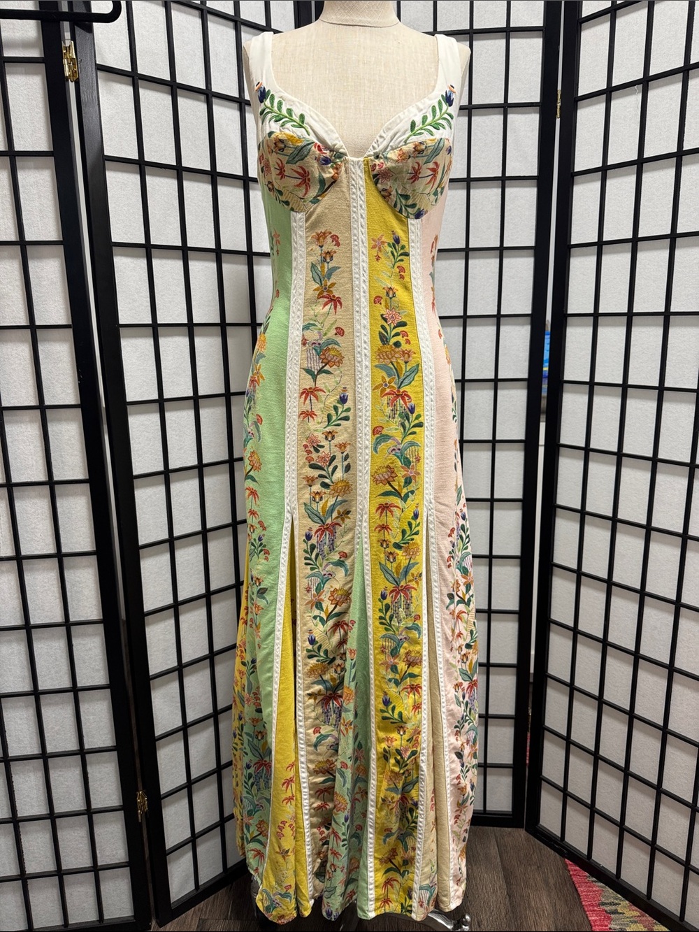 FARM Rio defect Delicate Floral Stripes Linen Blend Maxi Dress 🌼 - Picture 4 of 16